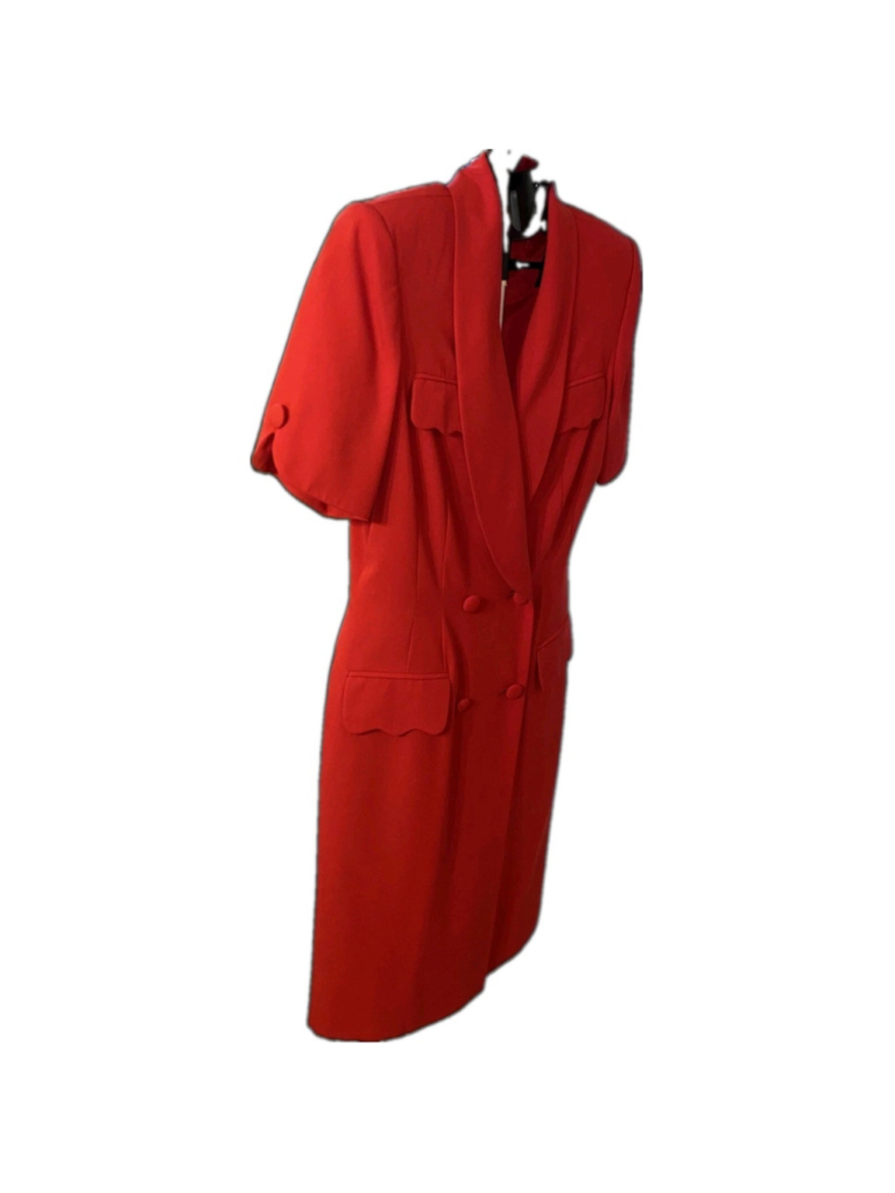 Vtg Jacqueline Ferrar Red Blazer Dress Size 8 Double Breasted Scallop Pkts Lined - Picture 3 of 9